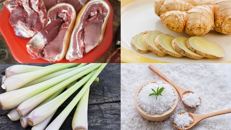 Các nguyên liệu cần thiết để làm thịt lợn hấp sả gừng
