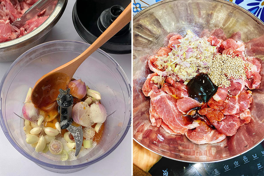 Các nguyên liệu cần thiết để ướp thịt lợn nướng than hoa