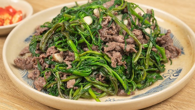 Cách làm món thịt trâu xào rau muống