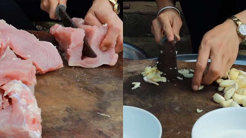 Chuẩn bị nguyên liệu làm thịt lợn gác bếp