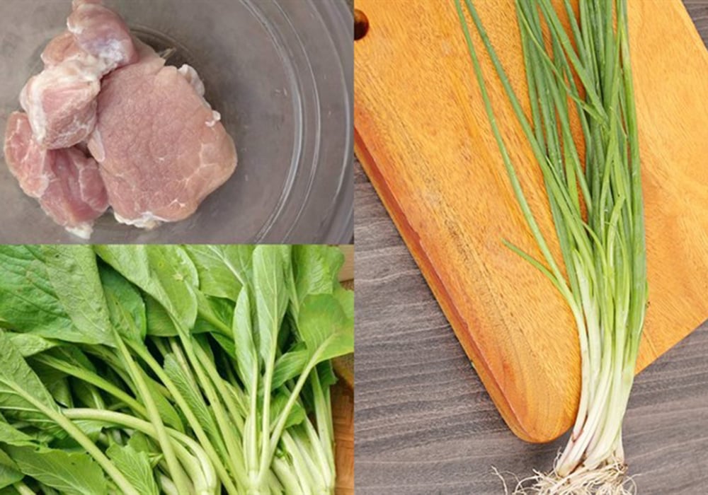 Nguyên liệu cần chuẩn bị để nấu canh cải xanh với thịt heo