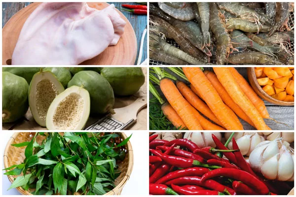 Nguyên liệu cần chuẩn bị làm gỏi tai heo tôm thịt 