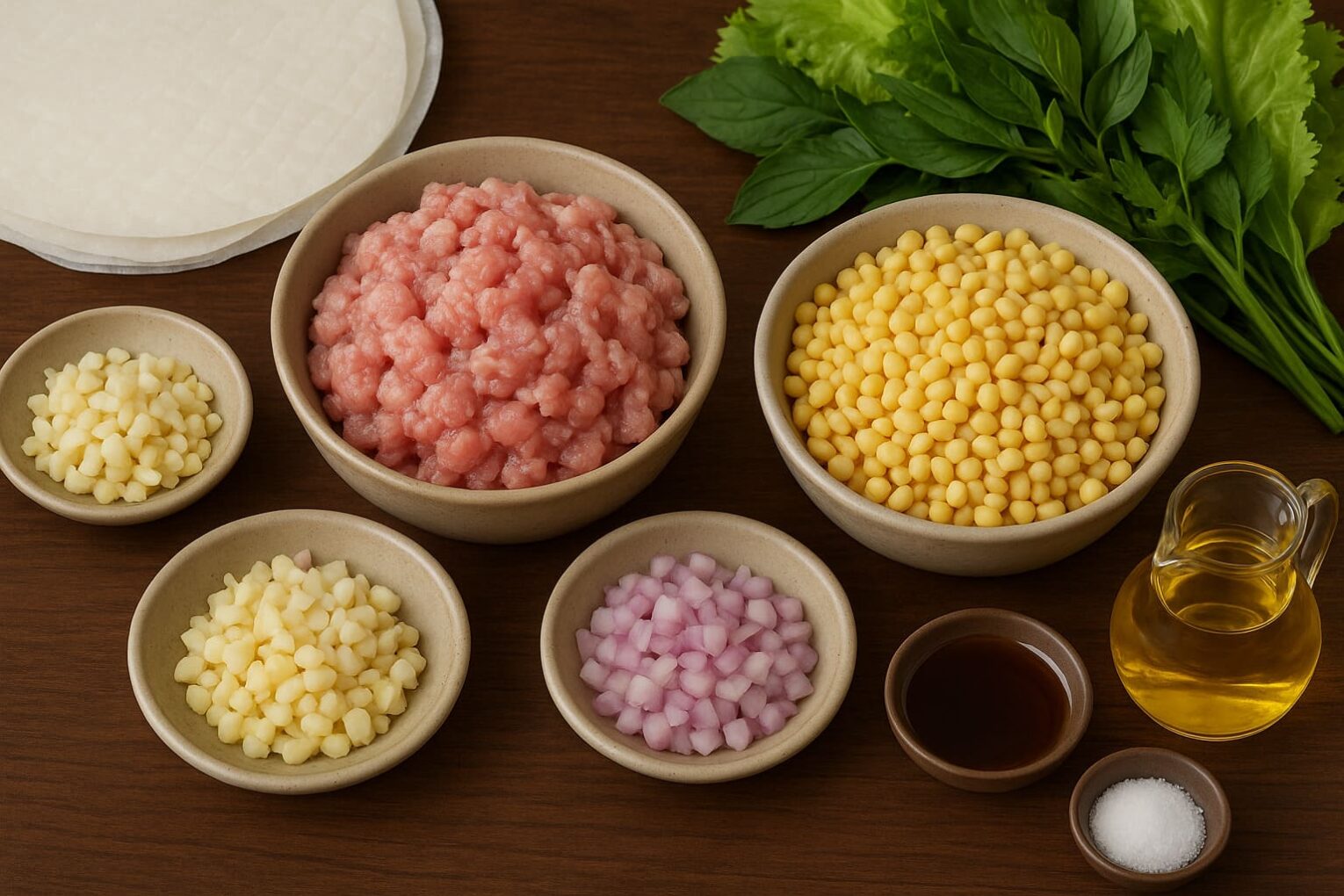 Nguyên liệu chuẩn bị chả giò đậu xanh thịt