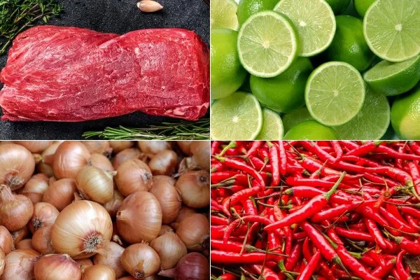 Nguyên liệu làm bò tái chanh hành tây