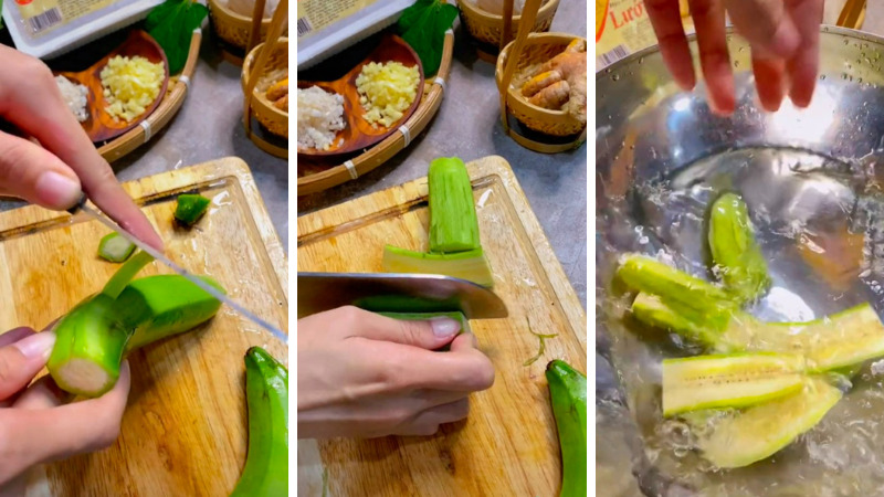 Sơ chế ốc và chuối xanh