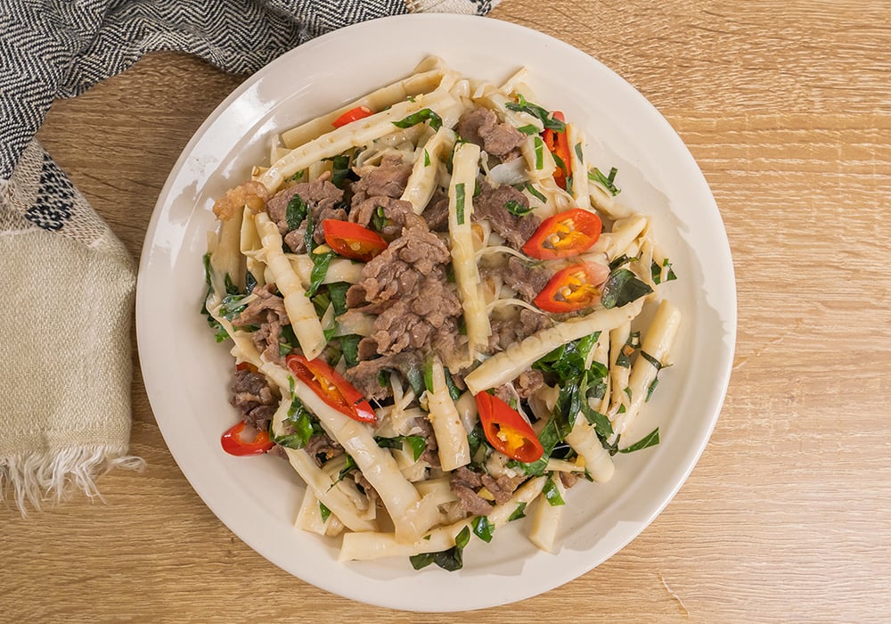 Xào thịt bò với măng trúc