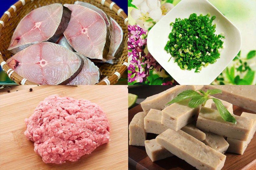 Chuẩn bị nguyên liệu làm chả cá với thịt lợn