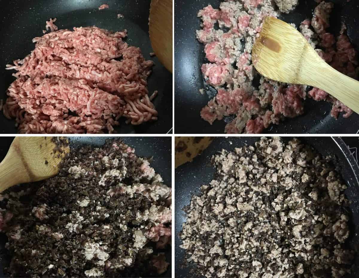 Chuẩn bị nhân thịt cho bánh